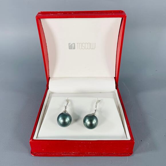 TOSCOW Silver Grey Real Pearls Rhinestones Post Earrings - Picture 1 of 3